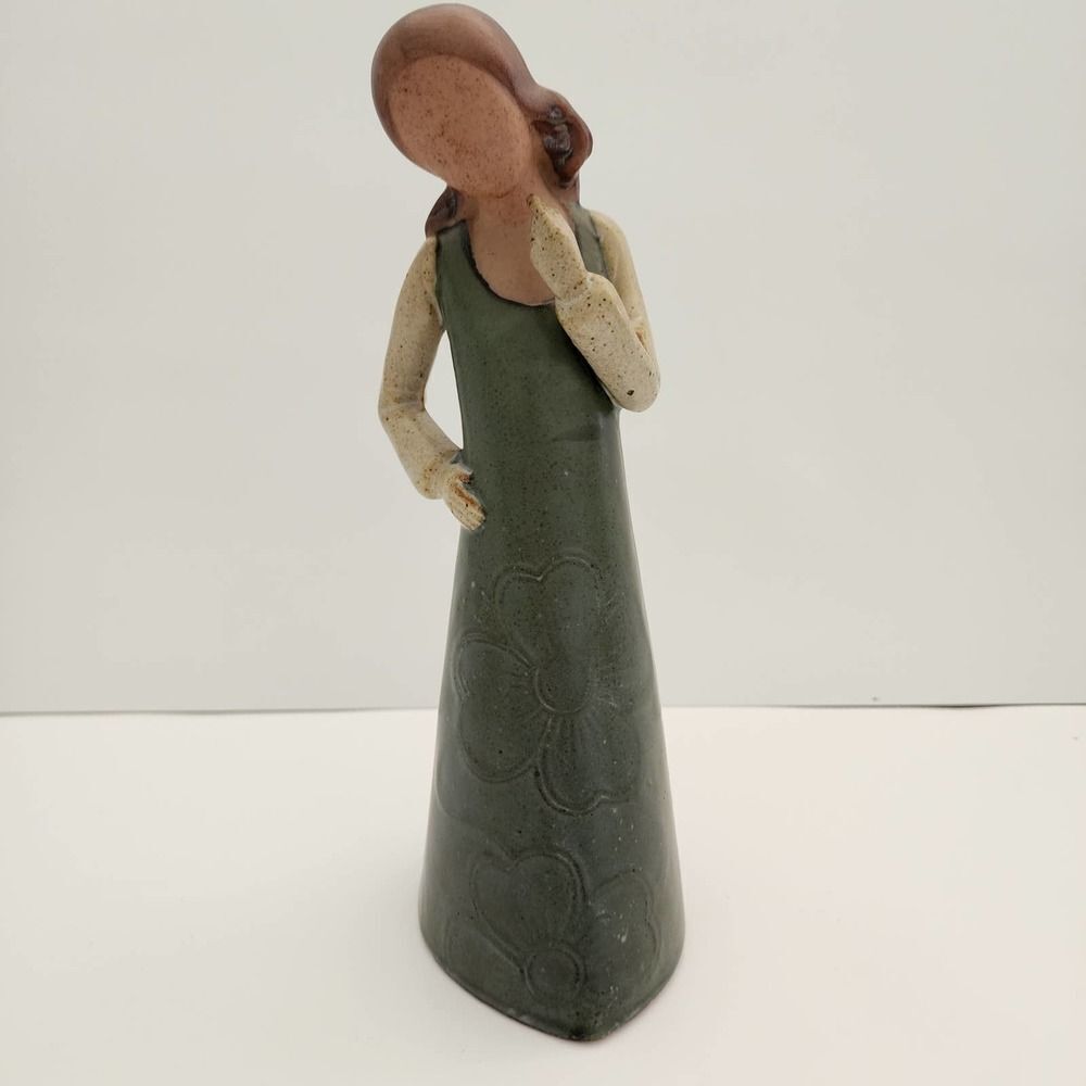 Vintage UCTCI Made in Japan Stoneware Figurine Woman Girl Green‎ dress 10"